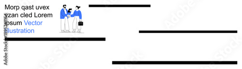 Business collaboration, teamwork, communication, corporate strategy, leadership, office management. Two professionals discussing a document in a business setting. Business collaboration and teamwork