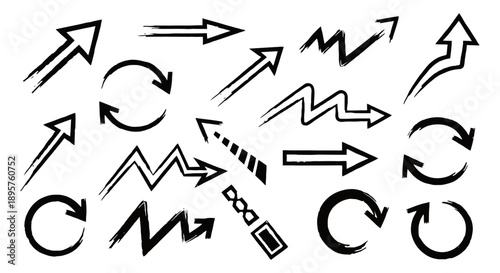 Collection of Hand-Drawn Arrows and Directional Symbols in Various Styles.