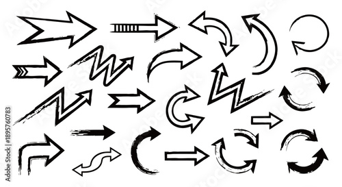 Collection of Hand-Drawn Grunge Arrows and Directional Symbols.