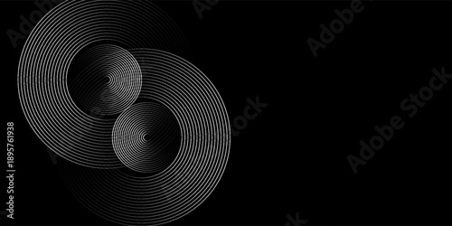 3D silver lines techno abstract background overlap layer on dark space with circles effect decoration. Modern graphic design element stripes style concept for web banner, flyer, card or brochure cover