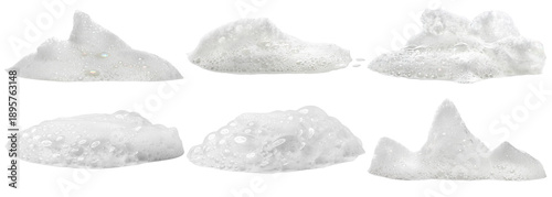Fotografija various natural white soap foam and bubbles isolated on a transparent background, a realistic illustration for cleansing concepts