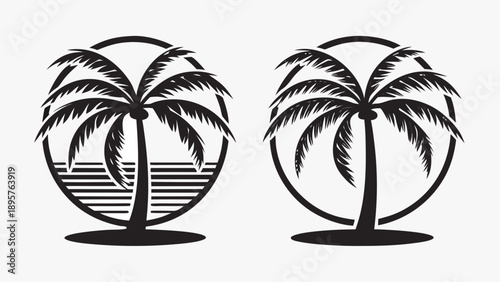 Modern palm tree silhouettes in sleek circular frames for design