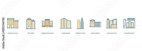 Commercial Building Design Banner Illustration Showing Commercial Building, Office Tower, Corporate Architecture, Modern Building, Highrise Structure, Business Complex, Urban Architecture