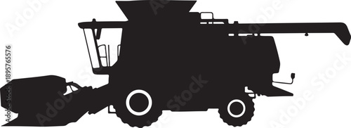Combine Harvester Silhouette Icon, Agricultural Farm Machine, Black Vector Illustration