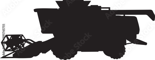 Combine Harvester Silhouette Icon, Agricultural Farm Machine, Black Vector Illustration
