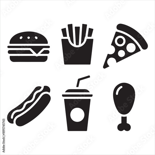  fast food icons vector silhouette