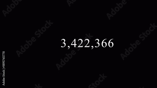 Number counter animation from 0 to 5,000,000 on a transparent background, Animated counting Numbers of five million in 4 k with alpha channel