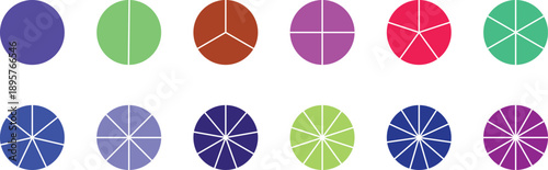 Circle pie chart diagram. Circle division infographic icon set. Loading bar set diagram multicolored collection. Pie chart divided 1,2,3,4,5,6,7,8,9,10, equal parts.