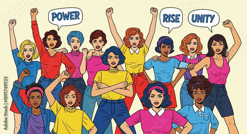 Diverse group of people celebrating unity and power together in a vibrant illustration