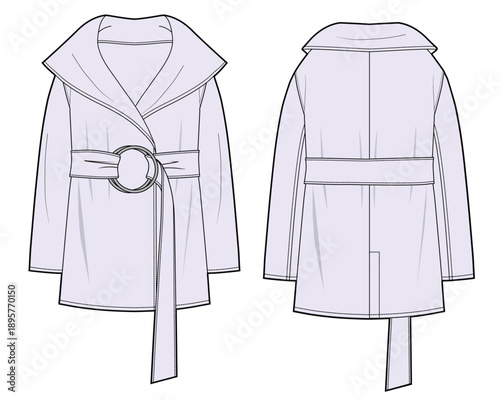 Overcoat vector design mockup template technical flat drawing.