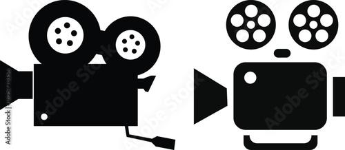 Video Camera and Film Production Icons Set. Movie, Filmmaking and Media Equipment Symbols.