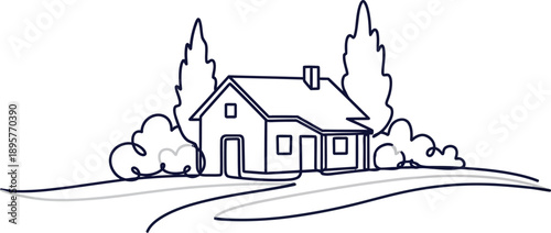 Simple House with Trees and Garden