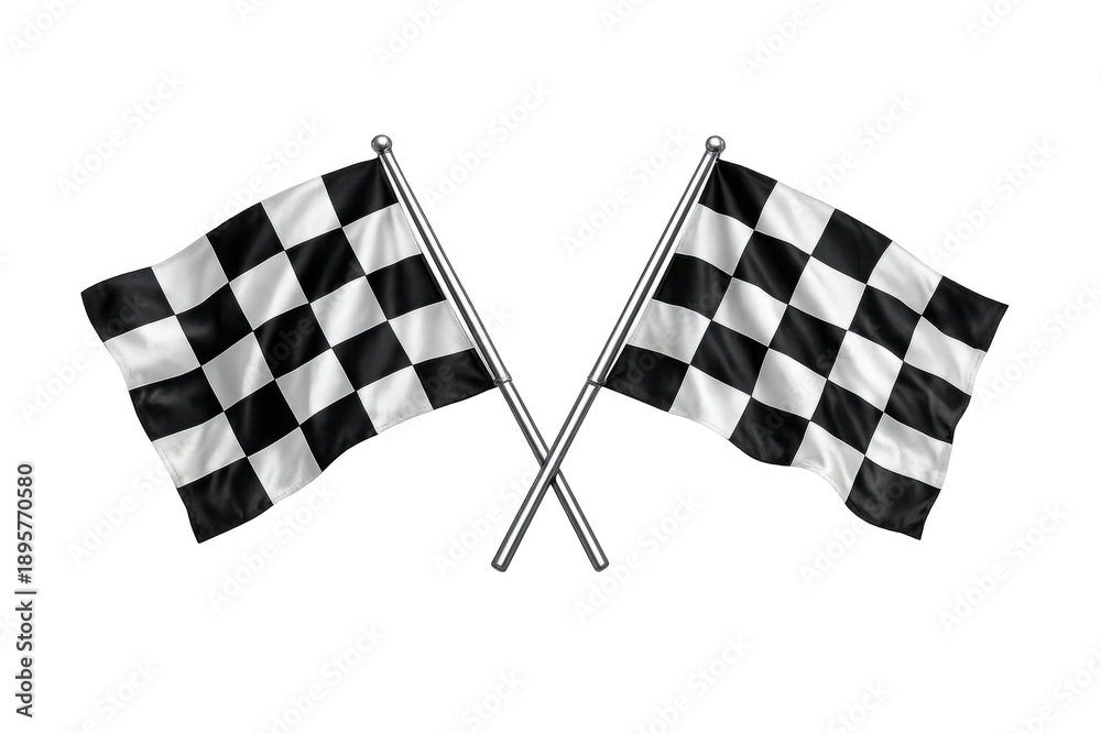 Fototapeta premium Checkered flags crossing, symbolizing racing, motorsport competition, speed, and victory on transparent background
