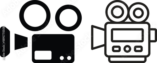 Video Camera and Film Production Icons Set. Movie, Filmmaking and Media Equipment Symbols.