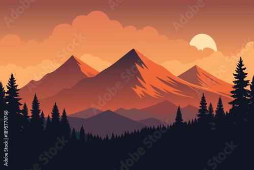 Peaceful sunrise and sunset over a mountain landscape with clouds, lake, and Mount Fuji in Japan