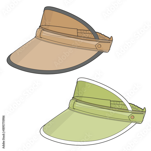 Womens visor cap technical flat design vector mockup template.