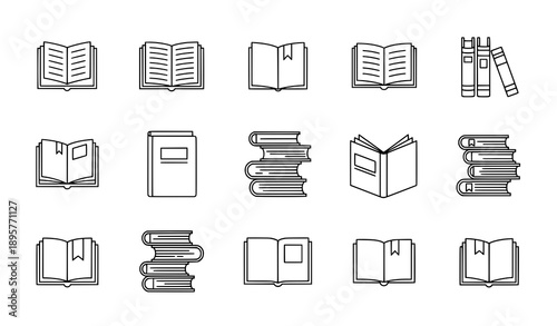 Minimal outline vector icons of books in linear style for education and reading design