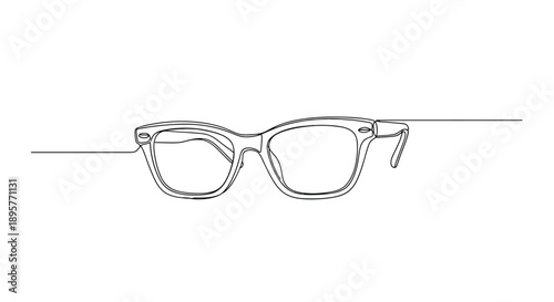 Minimalist continuous line drawing of classic style eyeglasses with thick frames on a white background representing vision and style