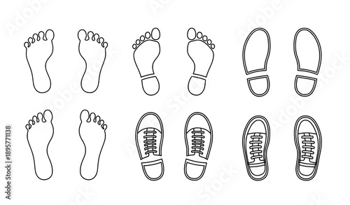 Minimal footsteps and footprints vector icons set for kids and adult walking trails