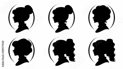Six different silhouettes of women with various hairstyles