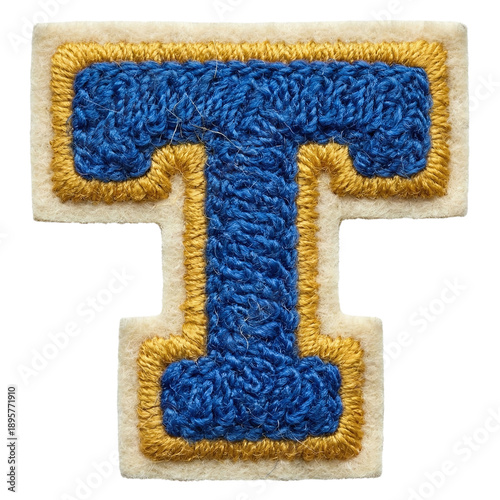 Letter T blue and yellow chenille varsity patch