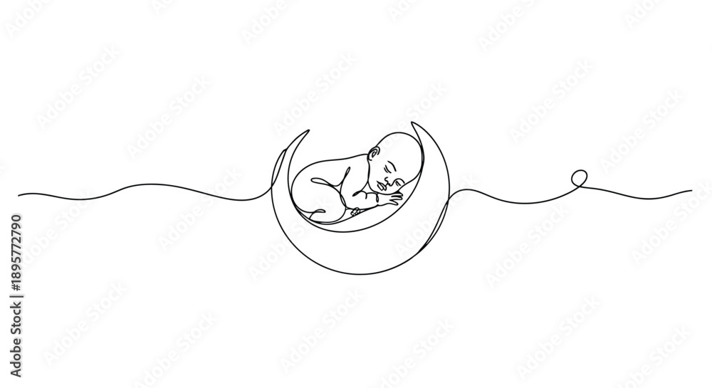 Obraz premium Minimalist continuous line drawing of a pregnant uterus with a developing fetus and umbilical cord symbolizing new life and creation