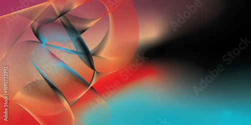 Red black and azure abstract shape grainy gradient background with black noisy texture for wide banner poster and header design