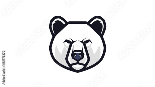 Polar bear head mascot illustration with a fierce expression and clean vector lines for sports or corporate branding.