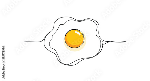 Minimalist line art drawing of a single fried egg with a bright yellow yolk centered on a white background