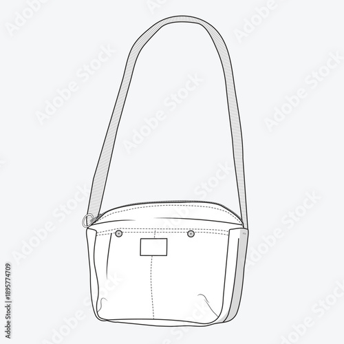 Crossbody bag vector illustration technical flat drawing by adobe illustrator.