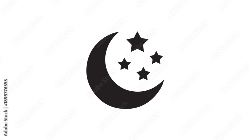 Obraz premium Crescent Moon with Stars Silhouette Simple Black Iconic Symbol on White Background for Astrology