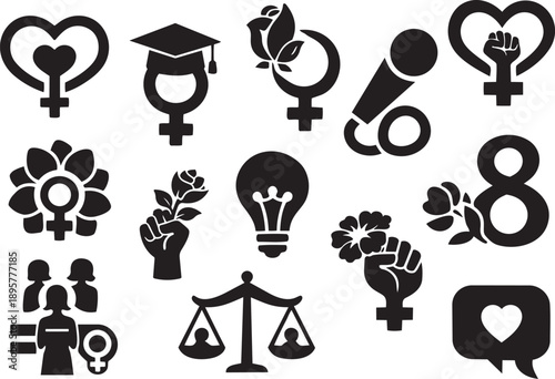 Feminism and gender equality symbolic silhouette icon collection