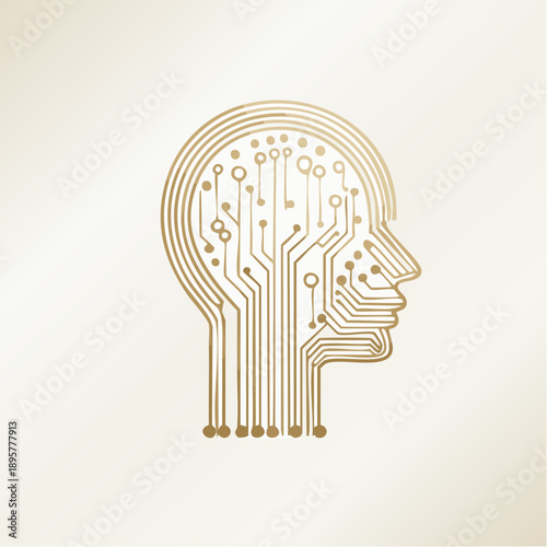 Human head profile created from abstract circuit board lines, representing AI, technology, and intelligence, in bright studio.