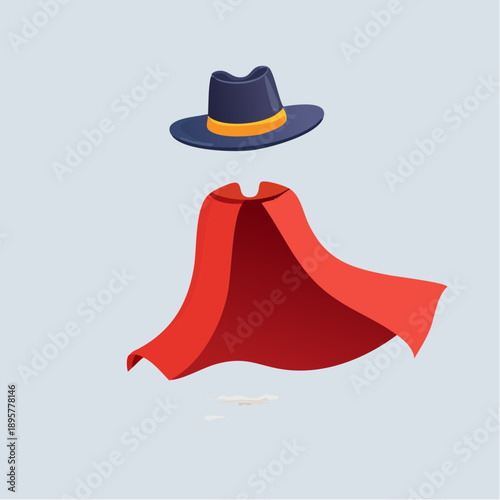 Mysterious Invisible Man Concept with Fedora Hat and Red Cape in Bright Studio