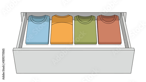 T-shirts neatly arranged in a drawer with various colors displayed from a top-down viewpoint