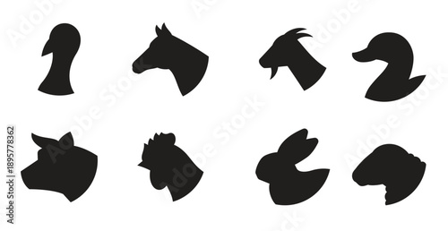 farm animal icons black on a white background