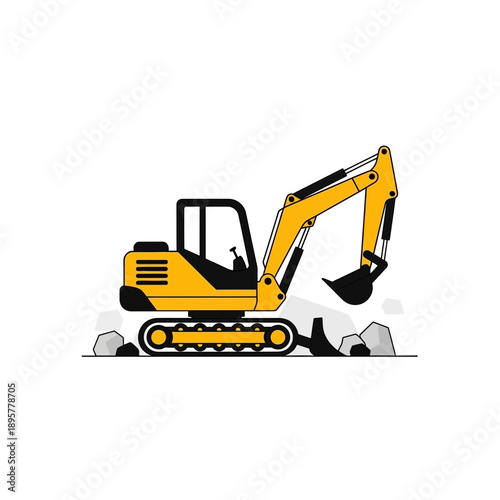 Compact Excavator Digging Construction Site Ground Work Yellow Machine
