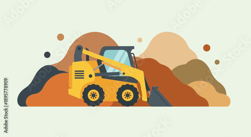 Compact Excavator Engineering Earthwork Machine Construction Industry Yellow Vehicle