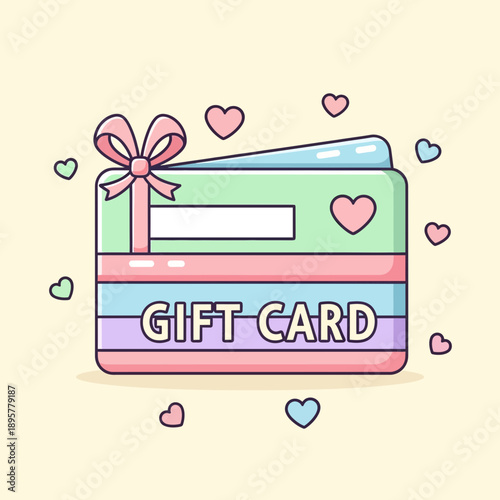 Gift Card with Ribbon and Hearts.