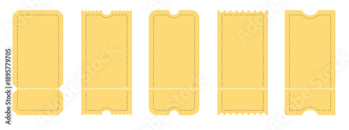 Ticket icons. Coupon icons. Various yellow ticket templates. Vector illustration