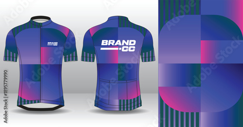 Professional cycling jersey template with modern geometric style for activewear