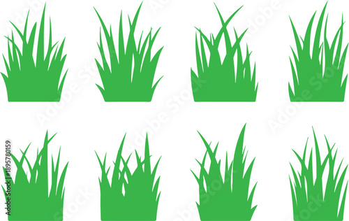 Green Grass & Ornamental Plant Outline Icon Set  Garden and Nature Elements