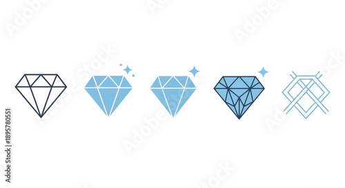 Diamond icon set. Gemstone symbol collection.