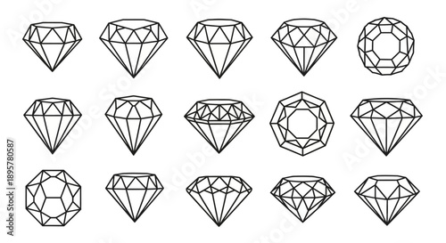 Diamond shapes vector set, gemstone design