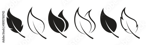  vector leaves icons set on white background black