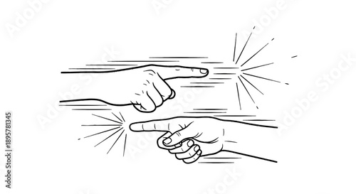Two hands pointing fingers at each other with dynamic motion lines.