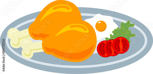 fried chicken with salad and tomato sliced vector illustration. simple vector design. flat design. food theme.	
