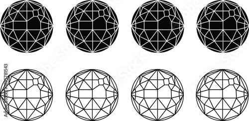Abstract geometric sphere mesh icon set black and white wireframe vector illustration for technology science design background branding