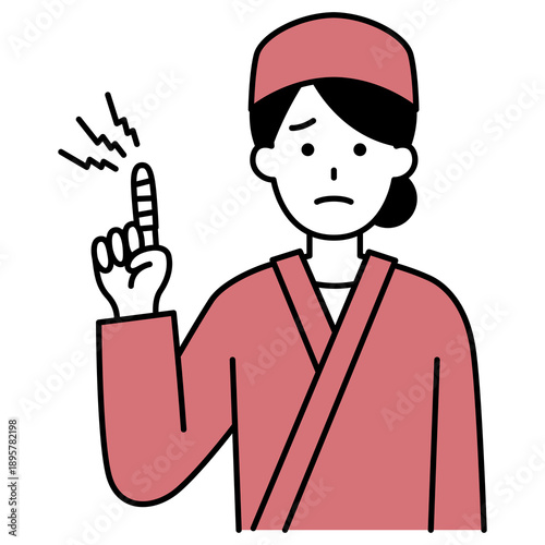 指を怪我している和食屋の女性店員