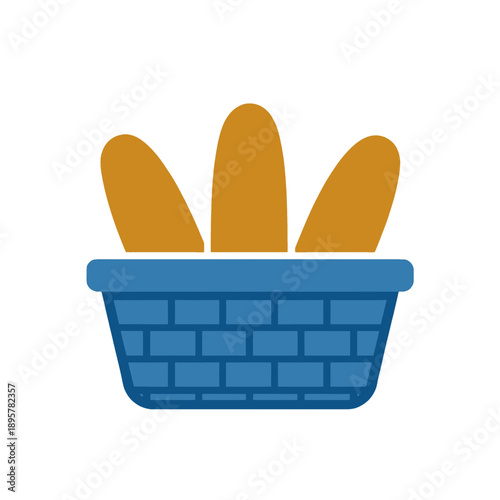 Flat icon of three baguettes in a basket.